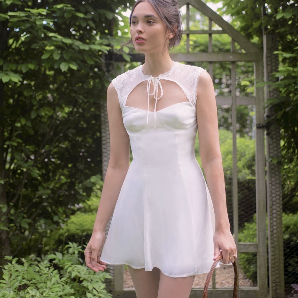 Reformation White Mini Dress with Lace Capelet NWT